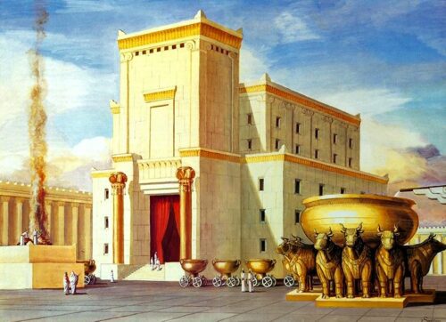 Painting re-creating the historical Temple of Solomon excavated by the Knights Templar