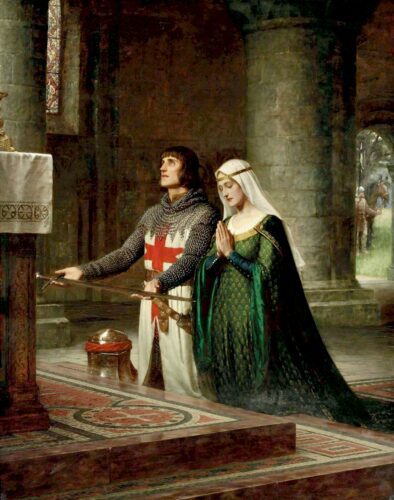 'The Dedication' by Edmund Blair Leighton (1852-1922), featuring a Templar Knight & his Lady