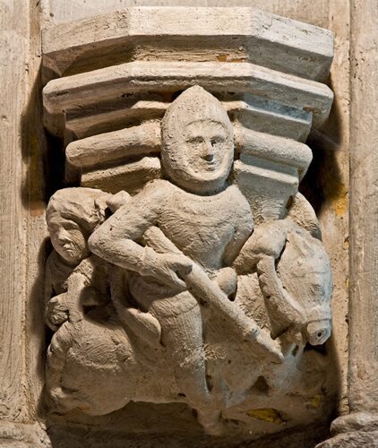 Stylized Templar “Horsemen” Seal, opposite Lord William’s Tomb in Rosslyn Chapel