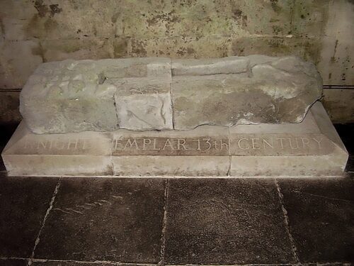 Gravestone marked ‘Knight Templar 13th Century’ in Lower Chapel of Rosslyn Chapel
