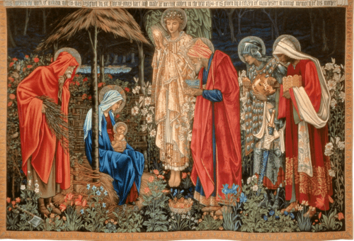 'Adoration of the Magi' Tapestry (1894 AD) in Gothic Chapel of Exeter College in Oxford