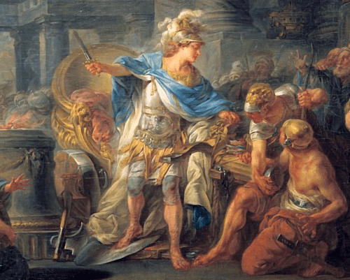 'Alexander Cuts the Gordion Knot' by Jean-Simon Berthelemy (1767 AD) in Louvre Museum (Detail)