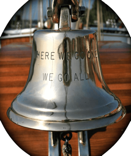Depiction of inscription on the bell of JFK’s Honey Fitz yacht, reportedly added to the bell ca. June 1963, symbolically portrayed in the movie “White Squall” in 1996
