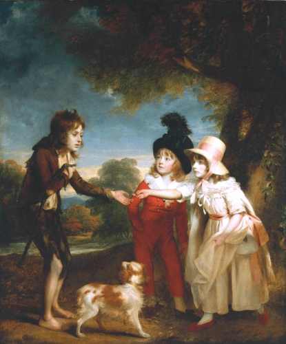 “Portrait of Sir Francis Ford's Children Giving Coin to Beggar” (ca. 1793 AD) by Sir William Beechey