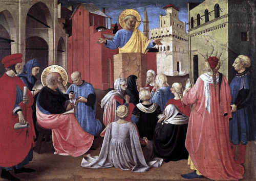 “St. Peter Preaching in the Presence of St. Mark” (ca. 1433 AD) by Fra Angelico, from Linaioli Tabernacle (Detail)