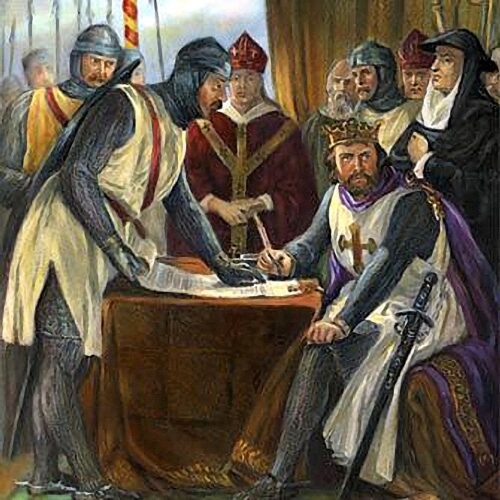 Templars Signing Magna Carta with King John (19th century illustration)