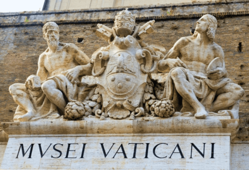 Sculpture above entrance to the Vatican Museums in Vatican City, Rome