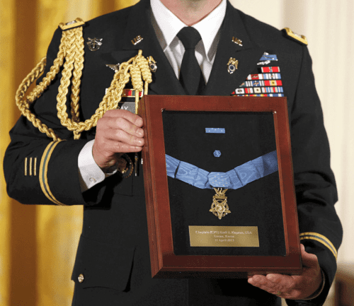 Illustration of Military Officer receiving a Medal for earned Merit, photo by Reuters (Detail)