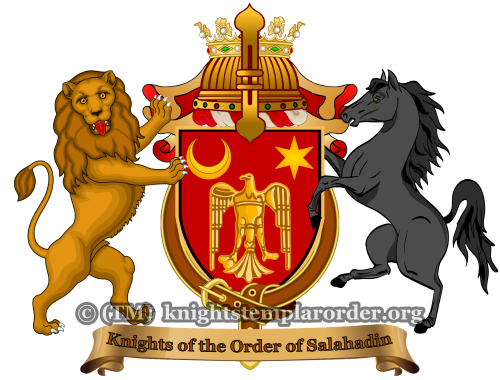 Official heraldic coat of arms of the Knights of the Order of Salahadin, recognized by and participating in the Templar Order, under the Treaty of Ramla of 1192 AD